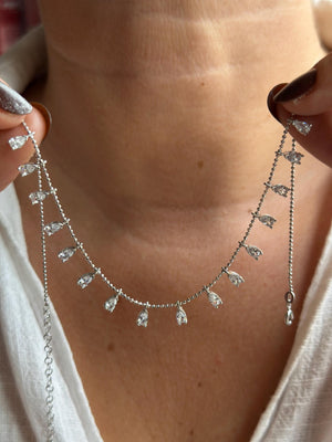 14K Gold Teardrop Diamond Necklace, 925 Sterling Silver Dainty CZ Drop Necklace, Silver Layered Necklace, Elegant Bridal Jewelry, Gift Her