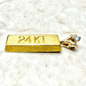 24K Pure Gold Bar Pendant - 24K Solid Gold Bullion Pendant - Pure Gold Pendant - 24K Gold Ingot Pendant - Gold Bar Charm - Holiday Gift