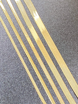 Elegant 14K Solid Gold Herringbone Necklace - Liquid Snake Link Design for Women, 1.25mm-4mm.