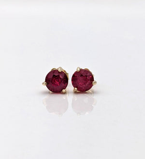 Stunning 14K Solid Gold Ruby Stud Earrings - Natural Round Cut July Birthstone Jewelry.