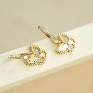 Dainty 14K Solid Gold Butterfly Huggie Hoop Earrings for Women.