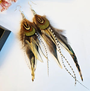 Locke Chicken Feathers Earring with Silver Hook, Party Earrings , Real Feather Earrings: Handmade Boho Style Emu & Rooster ,Gift for Her