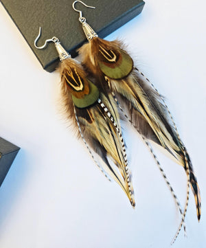 Locke Chicken Feathers Earring with Silver Hook, Party Earrings , Real Feather Earrings: Handmade Boho Style Emu & Rooster ,Gift for Her
