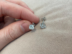 Lab Diamond 2.0 Carat Cushion Cut Stud Earrings: Platinum Plated Sterling Silver