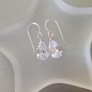Small CZ Diamond Teardrop Earrings Sterling Silver Teardrop Wedding Earrings Dainty Crystal Drop Bridal Earrings Sparkly Prom Jewellery Gift