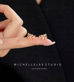White Opal Leaf Ear Cuff, No Piercing Olive Branch Ear Wrap