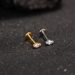 Premium Implant Grade Titanium Marquise Threadless Push Pin Labret Earrings - Flat Back Design for Comfort and Style.