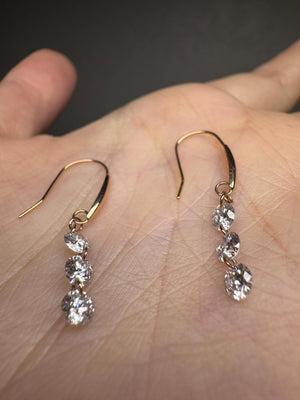 18K Solid Gold Triple Lab Diamond Drop Hook Earrings | Dangling Diamond Earrings, Dangle , Hook, Anniversary, Birthday, Valentine’S Day Gift