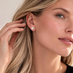 Sterling Silver and Gold Daisy Stud Earrings – 10Mm