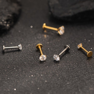 Titanium Tiny CZ Threadless Push Pin Labret Flat Back Earring