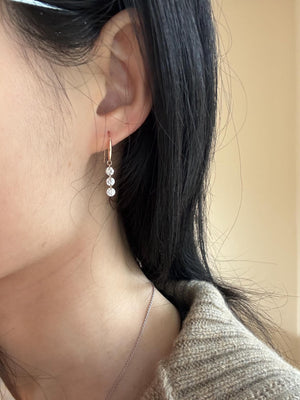 18K Solid Gold Triple Lab Diamond Drop Hook Earrings | Dangling Diamond Earrings, Dangle , Hook, Anniversary, Birthday, Valentine’S Day Gift