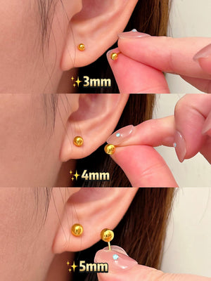 Luxurious 24K Solid Gold AU999 Minimalist Ball Stud Earrings.