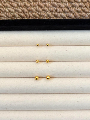 Luxurious 24K Solid Gold AU999 Minimalist Ball Stud Earrings.