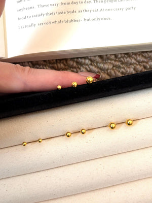 Luxurious 24K Solid Gold AU999 Minimalist Ball Stud Earrings.