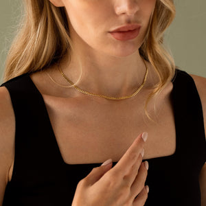 Dainty 14K Solid Gold Cuban Curb Chain Necklace - Elegant Layering Essential.