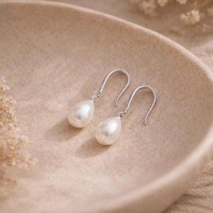 Natural Pearl Sterling Silver Dangle Earrings, Gold Plated S925 Hook Drop Earrings, Freshwater Pearl Wedding Bridal Earrings, Gift for Her