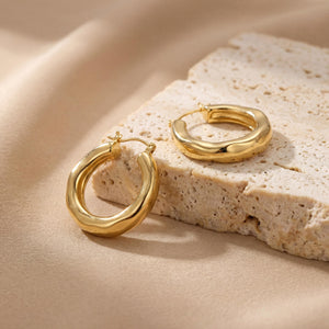 18K Gold Filled Chunky Hoop Earrings, Thick Gold Hoops, Minimalist Statement Earrings, Bold Gold Jewelry, Trendy Gift for Her