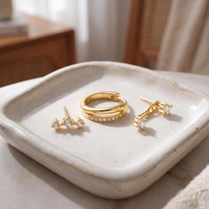 Dainty 18K Gold Filled CZ Stud & Hoop Earring Stack Set - Minimalist Cartilage Style.