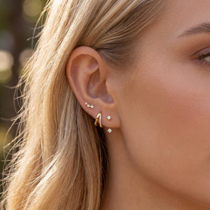 Dainty 18K Gold Filled CZ Stud & Hoop Earring Stack Set - Minimalist Cartilage Style.