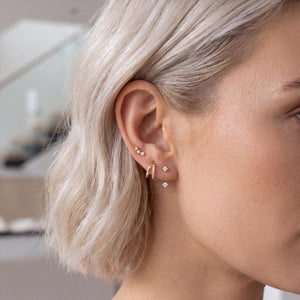 Dainty 18K Gold Filled CZ Stud & Hoop Earring Stack Set - Minimalist Cartilage Style