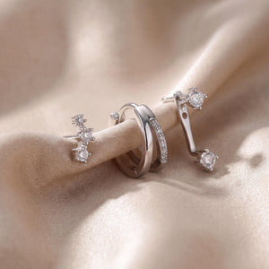Dainty 18K Gold Filled CZ Stud & Hoop Earring Stack Set - Minimalist Cartilage Style.