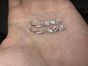 18K Solid Gold Triple Lab Diamond Drop Hook Earrings | Dangling Diamond Earrings, Dangle , Hook, Anniversary, Birthday, Valentine’S Day Gift