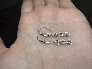 18K Solid Gold Triple Lab Diamond Drop Hook Earrings | Dangling Diamond Earrings, Dangle , Hook, Anniversary, Birthday, Valentine’S Day Gift