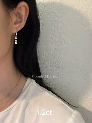 18K Solid Gold Triple Lab Diamond Drop Hook Earrings | Dangling Diamond Earrings, Dangle , Hook, Anniversary, Birthday, Valentine’S Day Gift