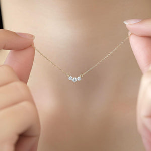 14K Solid Gold Classic Trio Diamond Necklace, Dainty Diamond Necklace Triple Sparkling Gemstone Necklace, Handmade Jewelry, Gift for Her