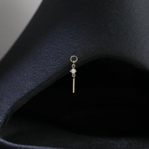 14K Solid Gold Diamond Dangle Charm, Twisted Bar Drop Charm, Gold Piercing Attachment, Fine Dainty Drop Jewelry for Helix, Lobe, Tragus
