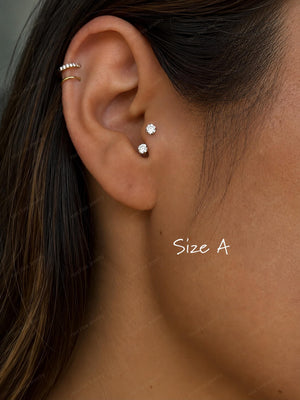 Waterproof 18G Titanium Flatback Front Back Earrings, Ear Jacket, Helix Stud, Tragus Stud, Daith Stud, Rook Stud