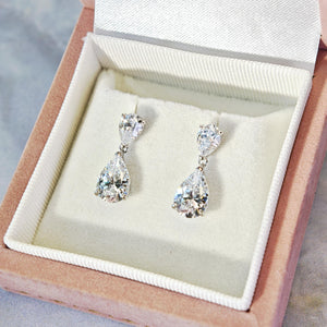 Dazzling 2.0 + 0.75 Carat Teardrop Cut Simulated Diamond Dangle Earrings Solid 925 Silver with 18K White Gold Plated | Wedding Jewelry
