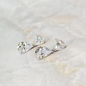 Dazzling 2.0 + 0.75 Carat Teardrop Cut Simulated Diamond Dangle Earrings Solid 925 Silver with 18K White Gold Plated | Wedding Jewelry