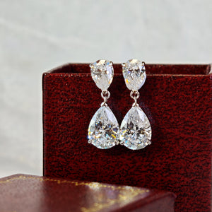 Dazzling 2.0 + 0.75 Carat Teardrop Cut Simulated Diamond Dangle Earrings Solid 925 Silver with 18K White Gold Plated | Wedding Jewelry