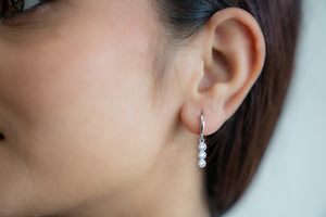 Moissanite Bezel Drop Earrings VVS1 3 Stone Bezel Set Earring Minimalist Everyday Dangly Moissanite Jewelry Minimalist Dainty Earrings