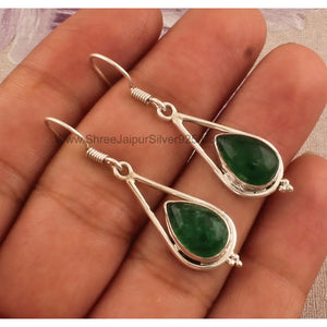Jade Pear Stone 925 Sterling Silver Earrings, Handmade Designer Jewelry