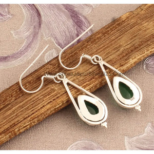 Jade Pear Stone 925 Sterling Silver Earrings, Handmade Designer Jewelry
