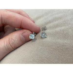 Lab Diamond 2.0 Carat Cushion Cut Stud Earrings: Platinum Plated Sterling Silver