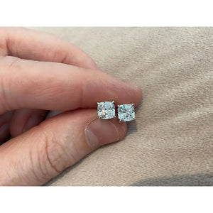 Lab Diamond 2.0 Carat Cushion Cut Stud Earrings: Platinum Plated Sterling Silver