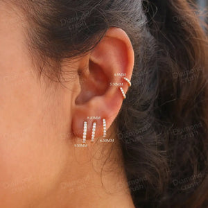 Lab Grown Diamond Earrings Small Hoop Earrings Cartilage Hoop Huggie Helix Hoops Thin Hoop Earrings Conch Earrings 14K Gold Diamond Hoop