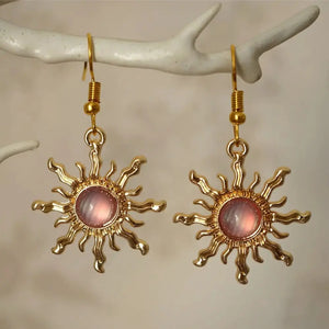 Lilac Sun Earrings, Quirky Pretty Gold and Lilac Acrylic Sun Drop Earrings for Women