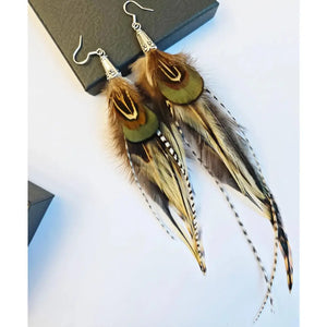 Locke Chicken Feathers Earring with Silver Hook, Party Earrings , Real Feather Earrings: Handmade Boho Style Emu & Rooster ,Gift for Her