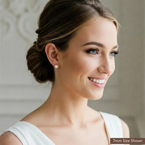 Lustrous 14K Gold Round White Freshwater Pearl Bridal Stud Earrings - Classic Gift for Her in 5mm, 6mm, 6.5mm, & 7mm.