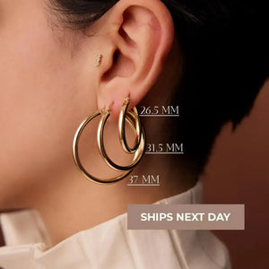 Luxurious 14K Gold Thick 3mm Waterproof Hoop Earrings for Everyday Elegance.