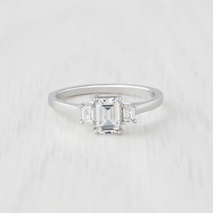 Man Made Diamond Emerald Cut 3 Stone Trilogy Ring Ring Available in Sterling Silver or White Gold Filled - Engagement Ring