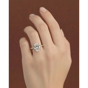 Oval Cut Engagement Ring, Lab Grown Diamond Solitaire Accent Ring, 14K Yellow Gold Bridal Ring, Propose Ring for Love, 3 Carat Oval Ring