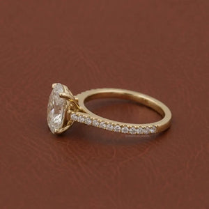 Oval Cut Engagement Ring, Lab Grown Diamond Solitaire Accent Ring, 14K Yellow Gold Bridal Ring, Propose Ring for Love, 3 Carat Oval Ring
