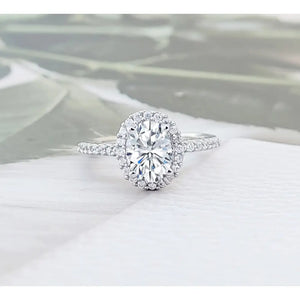 Oval Halo Engagement Ring: 925 Sterling Silver CZ Wedding Ring