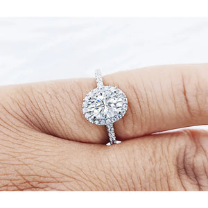 Oval Halo Engagement Ring: 925 Sterling Silver CZ Wedding Ring