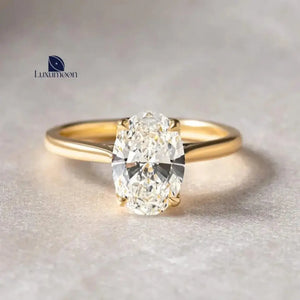 Oval Lab Grown Diamond Engagement Ring: 14K Solid Gold Solitaire